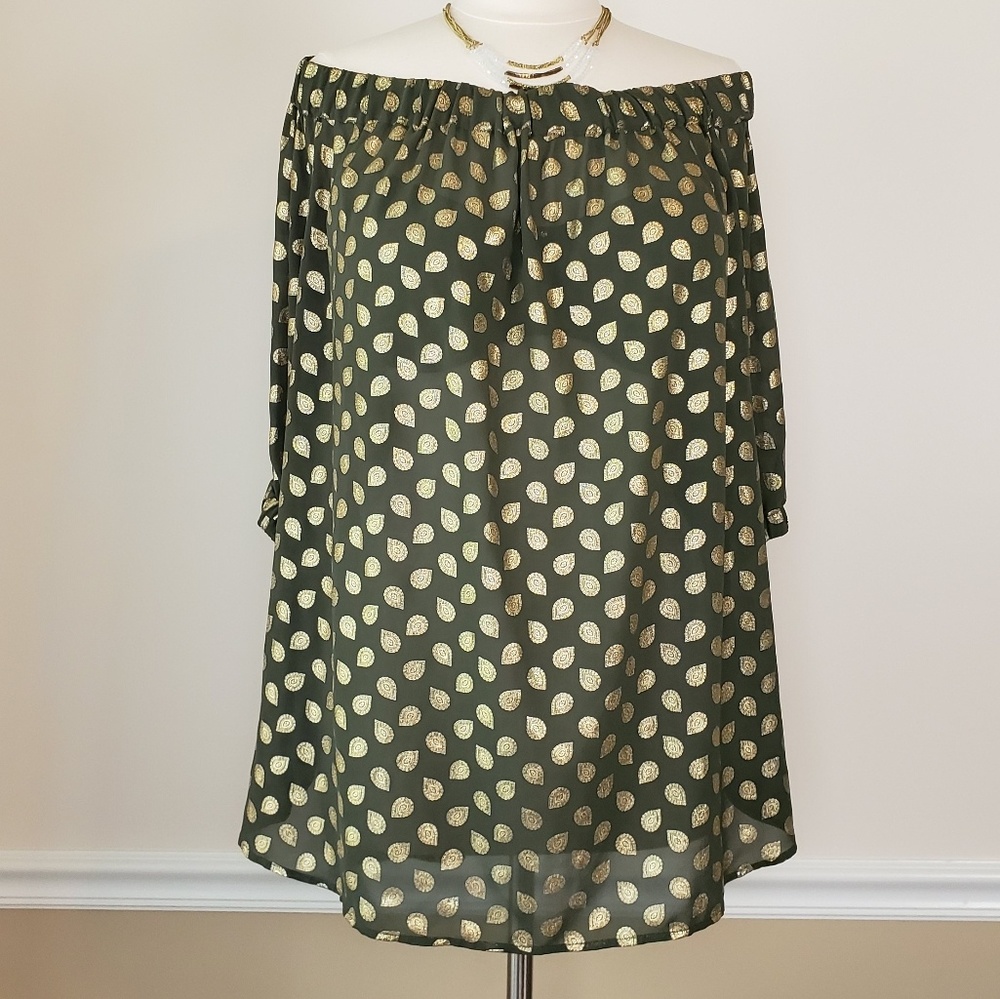 Michael Kors Olive And Gold Off The Shoulder Top